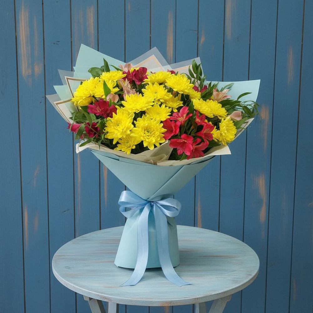 Букет цветов из: Альстромерии и Хризантемы в Поселок ВНИИССОК