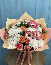 Букет цветов из:  Розы, Герберы и Хризантемы #REPLACE_PRED# Поселок ВНИИССОК