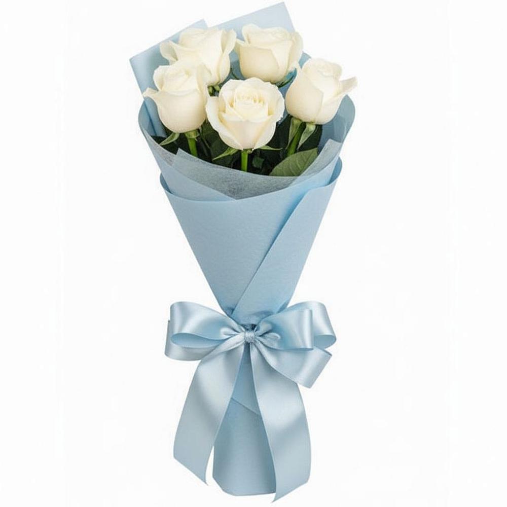 Букет 5 Белых роз Проуд в Поселок ВНИИССОК