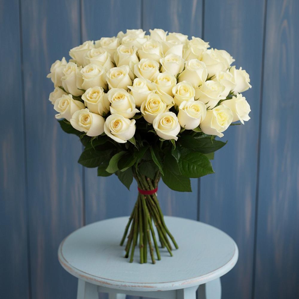 Букет 51 Белая роза Эдлесс Лав в Поселок ВНИИССОК