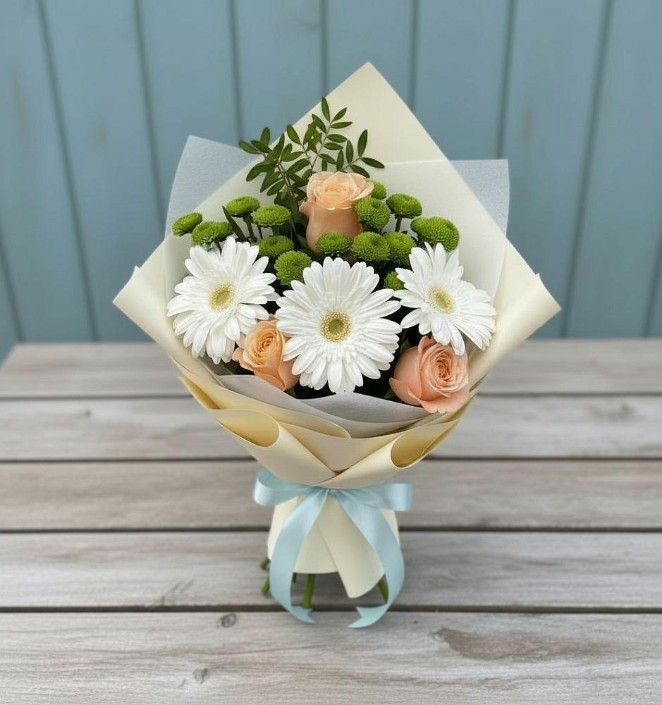 Букет цветов из: Герберы, Розы и Хризантемы в Поселок ВНИИССОК