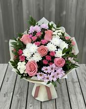 Букет цветов из:  Альстромерии, Гвоздики, Розы и Хризантемы в Поселок ВНИИССОК