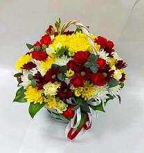 Цветочная композиция из Хризантемы и Розы в корзине #REPLACE_PRED# Поселок ВНИИССОК