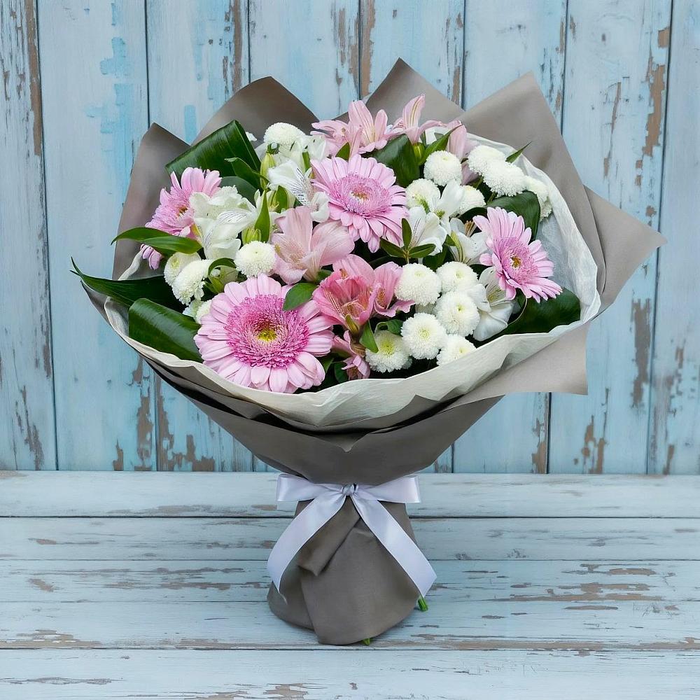 Букет цветов из: Герберы, Альстромерии и Хризантемы в Поселок ВНИИССОК