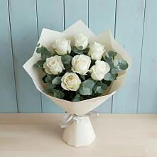 Букет Белые розы в Эвкалипте #REPLACE_PRED# Поселок ВНИИССОК