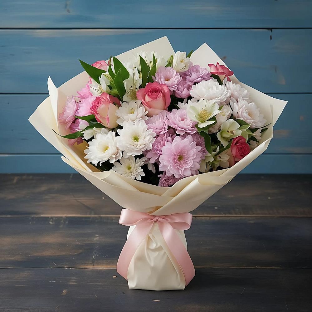 Букет цветов из: Хризантемы, Альстромерии и Розы в Поселок ВНИИССОК